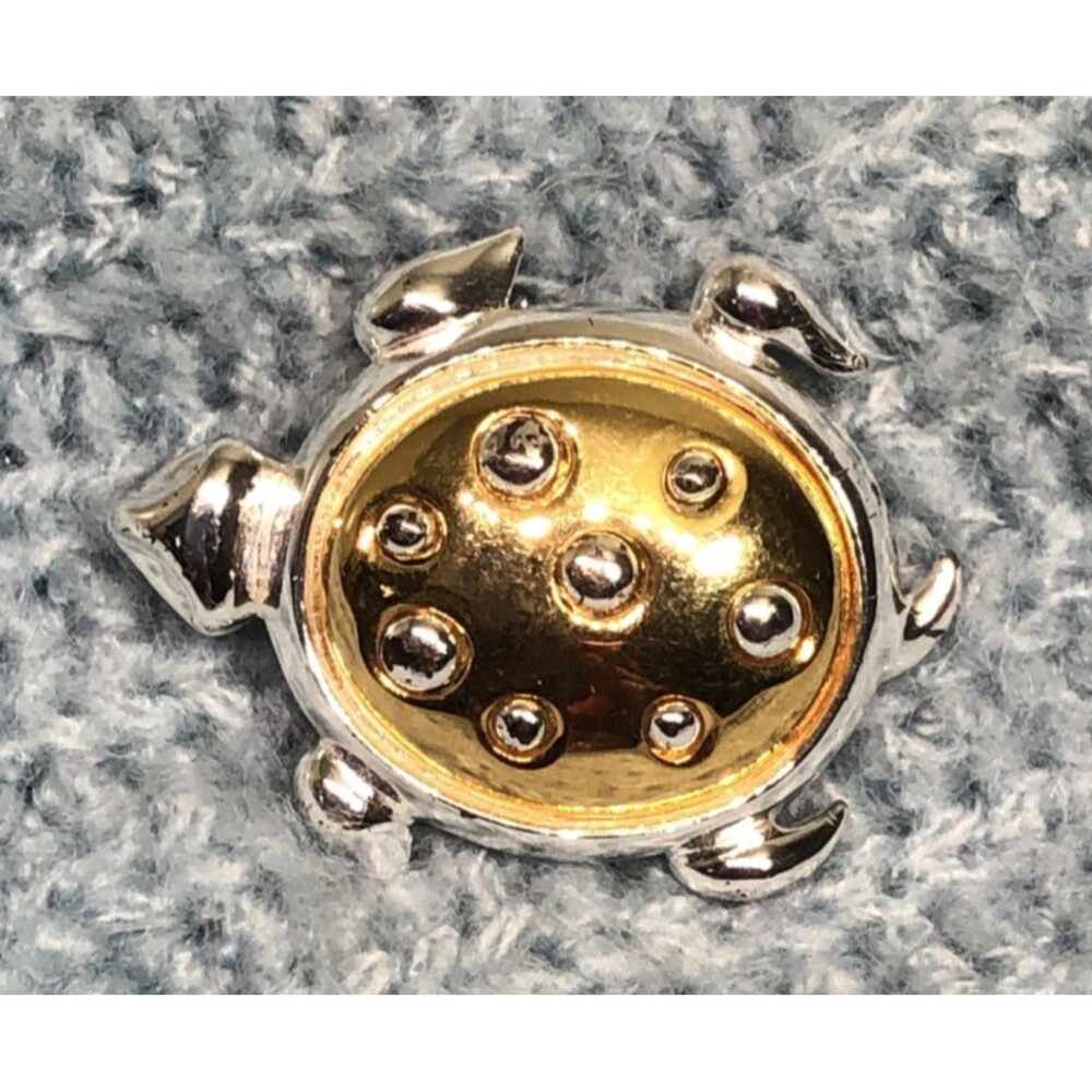 Two Tone Turtle Brooch Pin Gold Silver Tone Figural Reptile Shell Jewelry